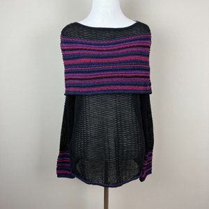 MFH Knits Sweater Womens Medium Black 100% Baby Alpaca Multicolor‎ Open Knit Top